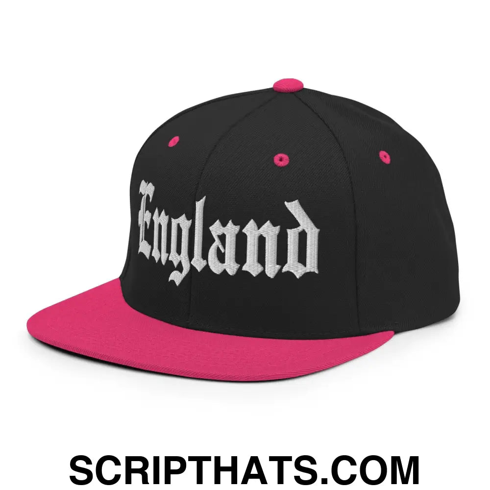 England OG Old English Snapback Hat Black Neon Pink