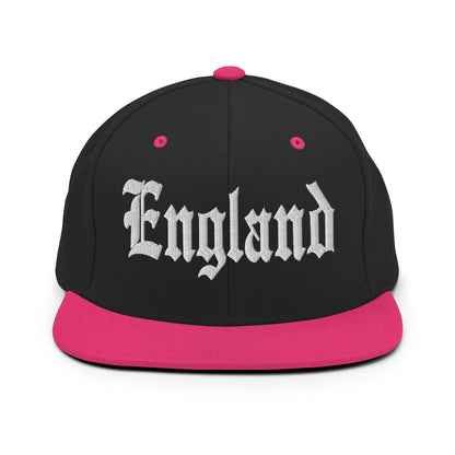 England OG Old English Snapback Hat Black Neon Pink