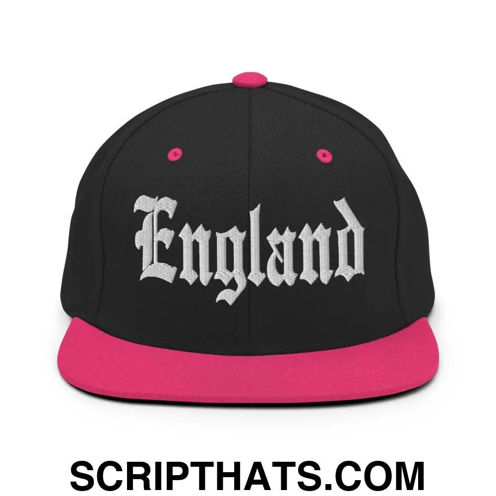 England OG Old English Snapback Hat Black Neon Pink