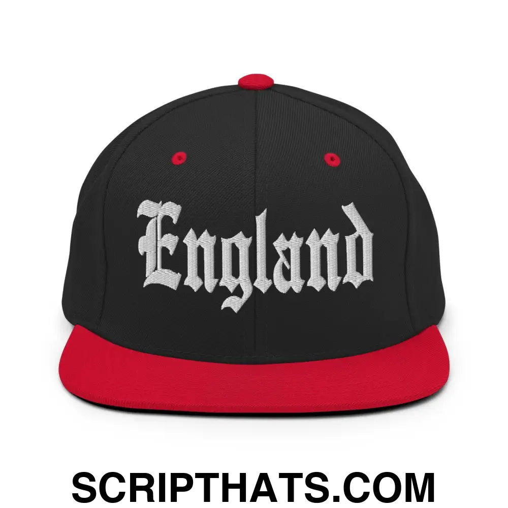 England OG Old English Snapback Hat Black Red