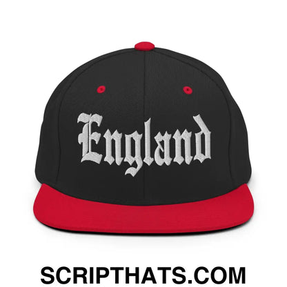 England OG Old English Snapback Hat Black Red