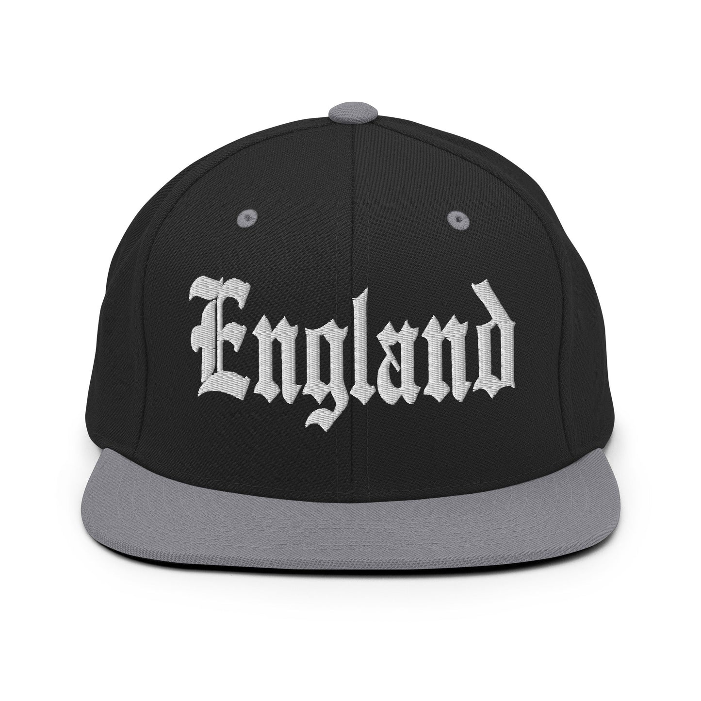 England OG Old English Snapback Hat Black Silver