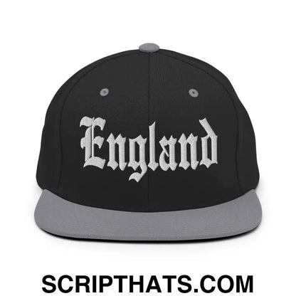 England OG Old English Snapback Hat Black Silver