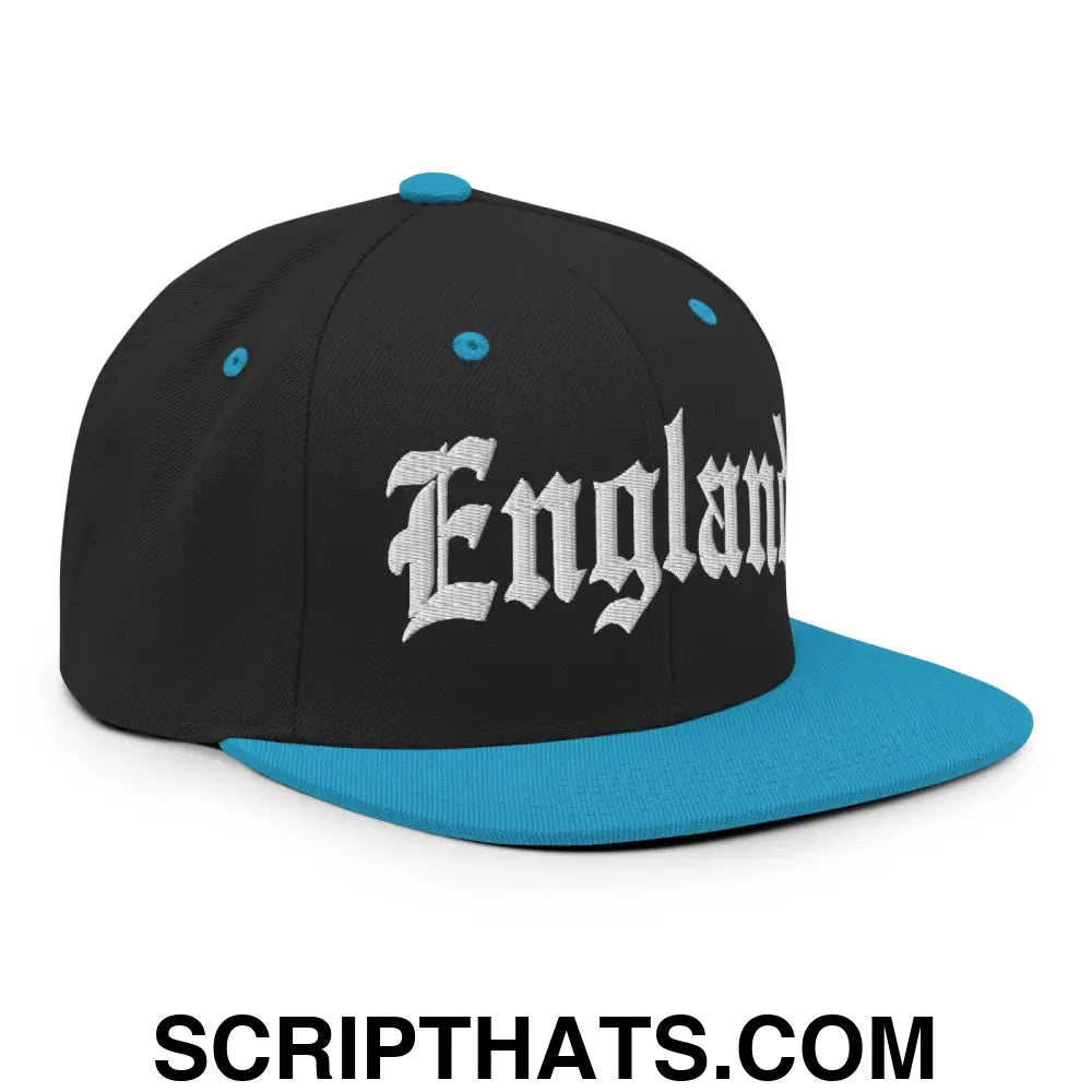 England Old English OG Snapback Hat Black Teal