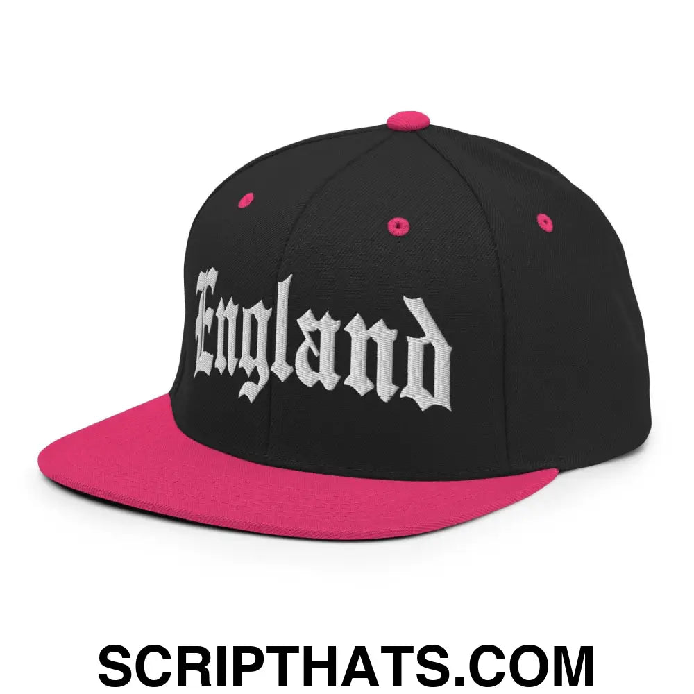 England Old English OG Snapback Hat Black Neon Pink