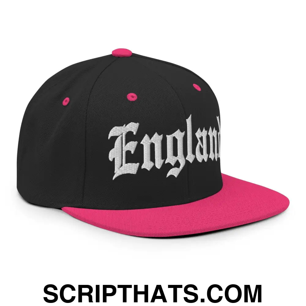 England Old English OG Snapback Hat Black Neon Pink