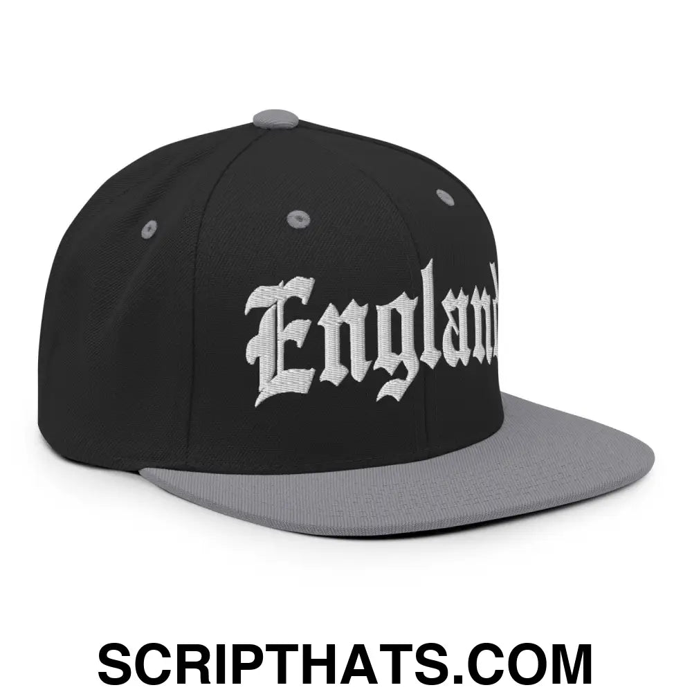 England Old English OG Snapback Hat Black Silver