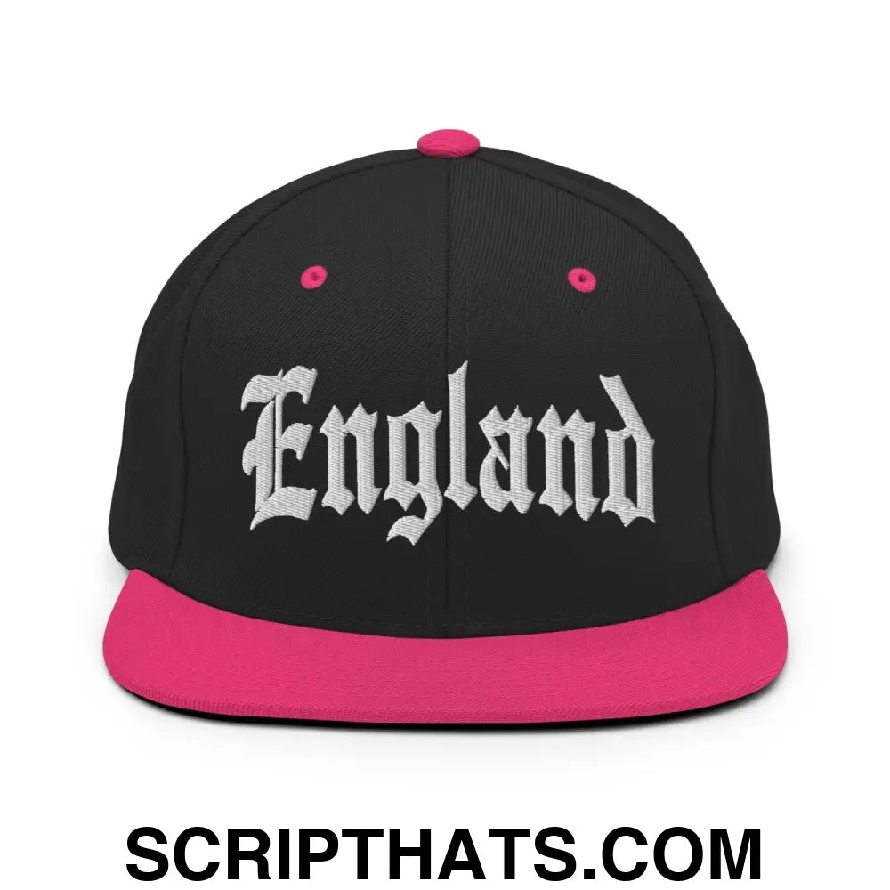 England Old English OG Snapback Hat Black Neon Pink