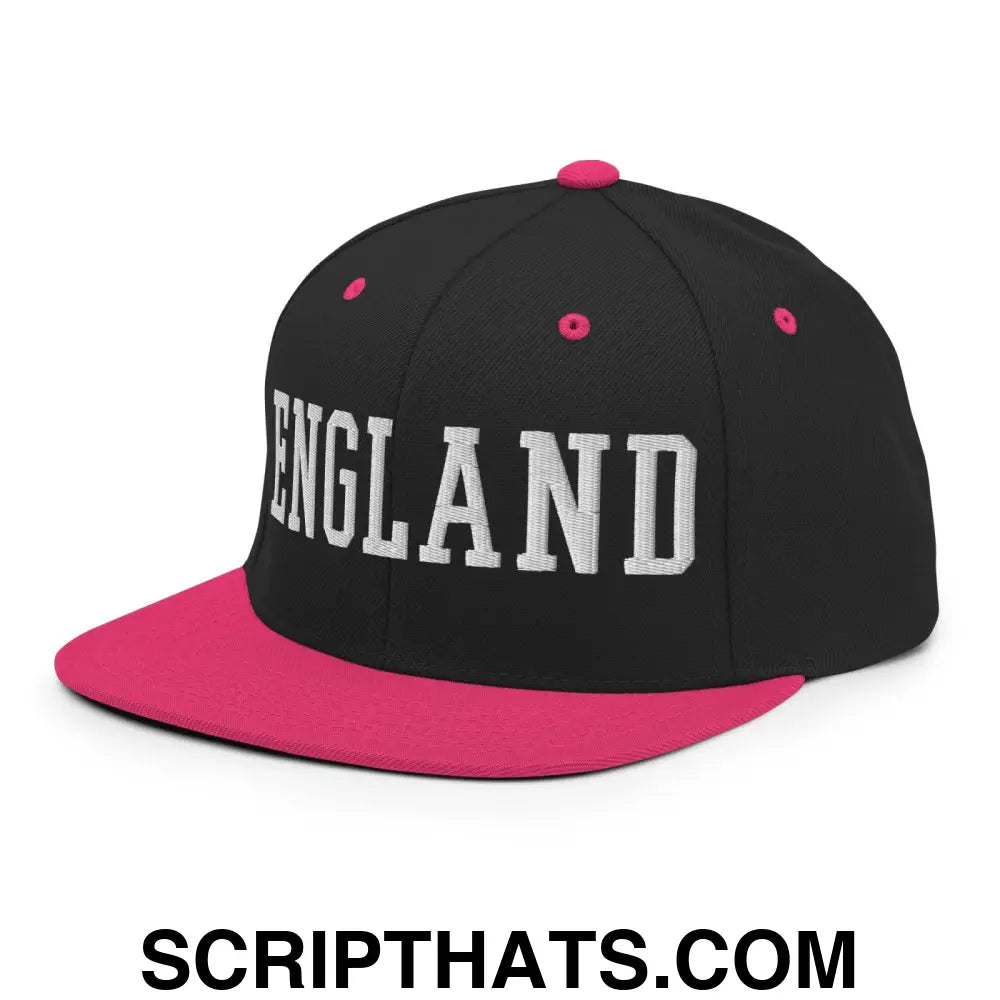 England Varsity Letterman Block Snapback Hat Black Neon Pink