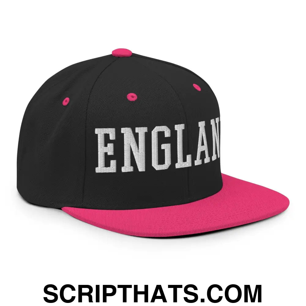 England Varsity Letterman Block Snapback Hat Black Neon Pink