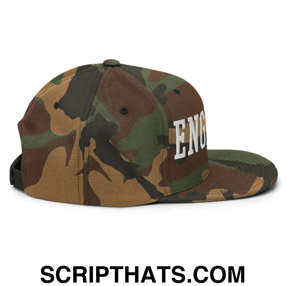 England Varsity Letterman Block Snapback Hat Green Camo