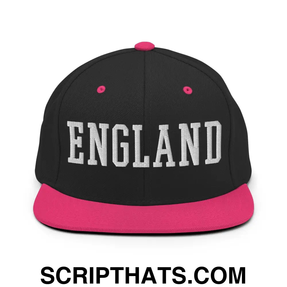 England Varsity Letterman Block Snapback Hat Black Neon Pink