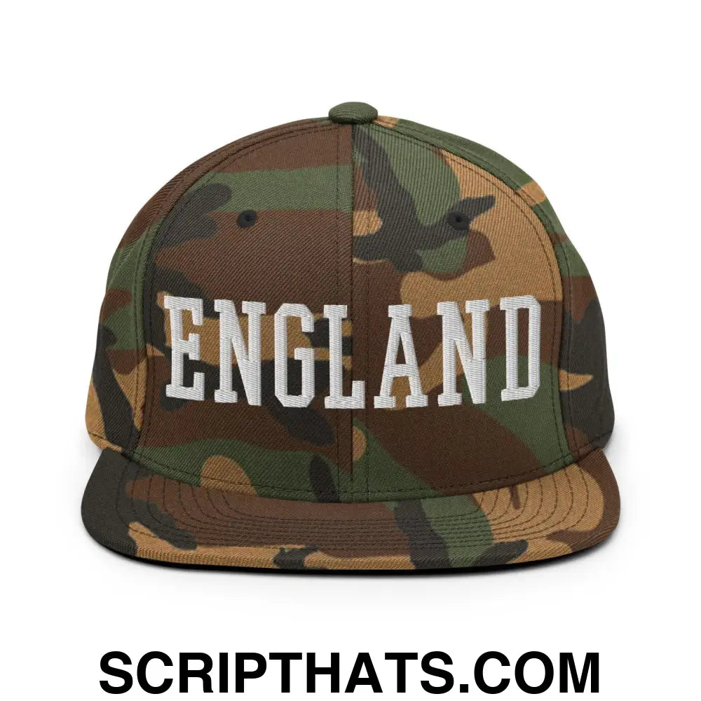 England Varsity Letterman Block Snapback Hat Green Camo