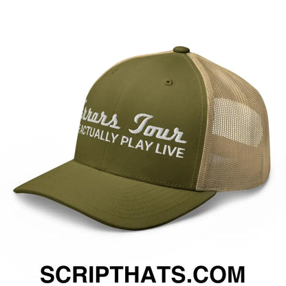 Errors Tour We Actually Play Live Retro Trucker Hat Moss Khaki