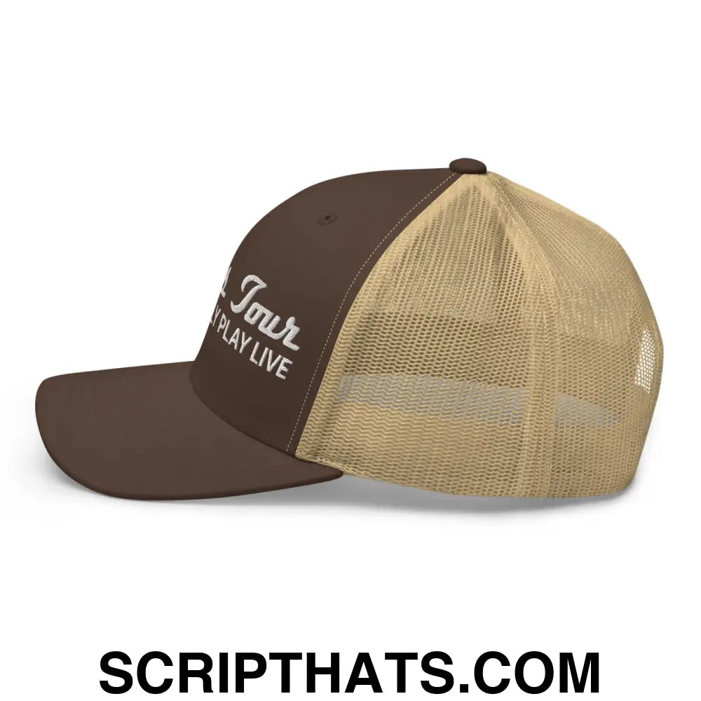 Errors Tour We Actually Play Live Retro Trucker Hat Brown Khaki