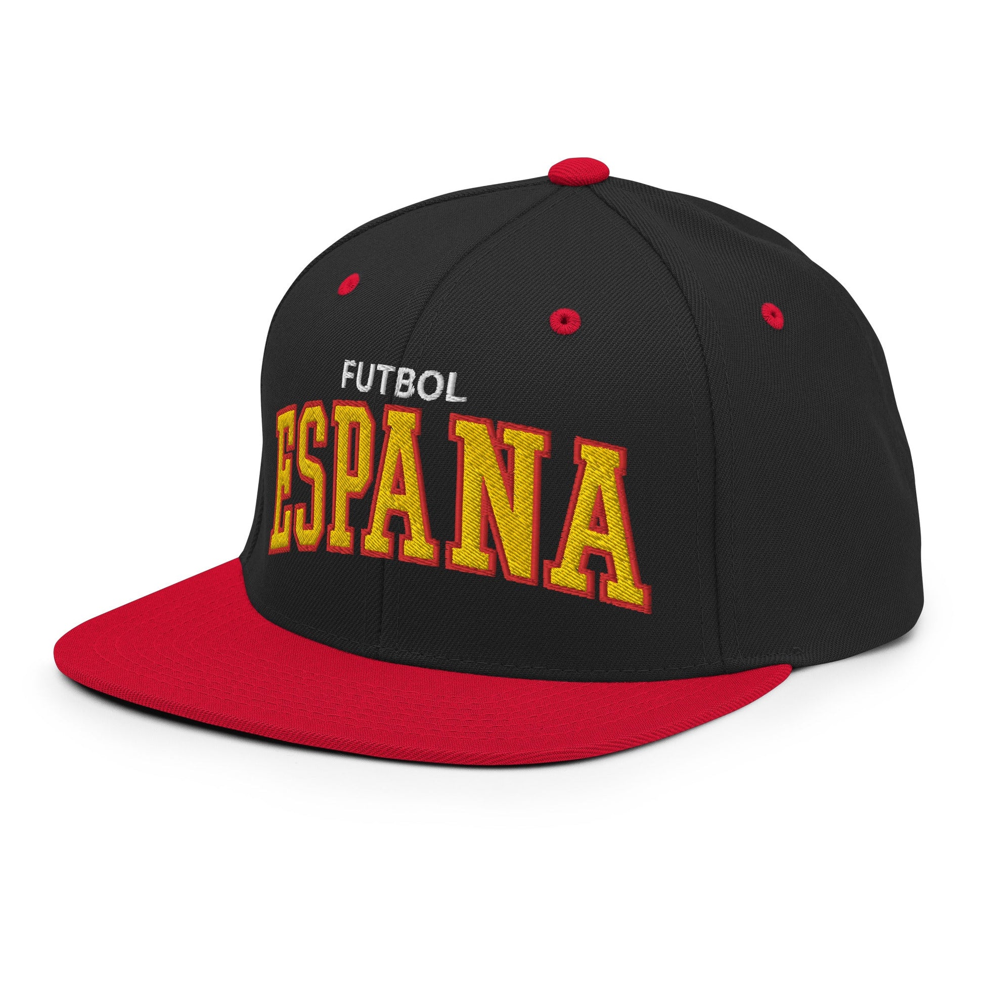 Espana Futbol Soccer Letterman Varsity Block Snapback Hat Black Red