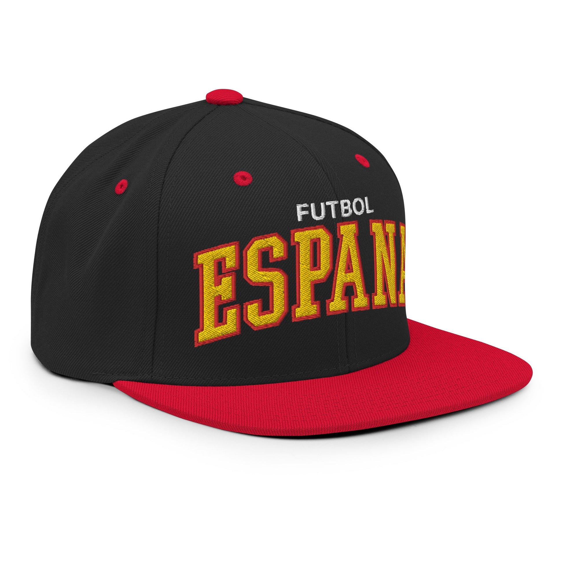 Espana Futbol Soccer Letterman Varsity Block Snapback Hat Black Red