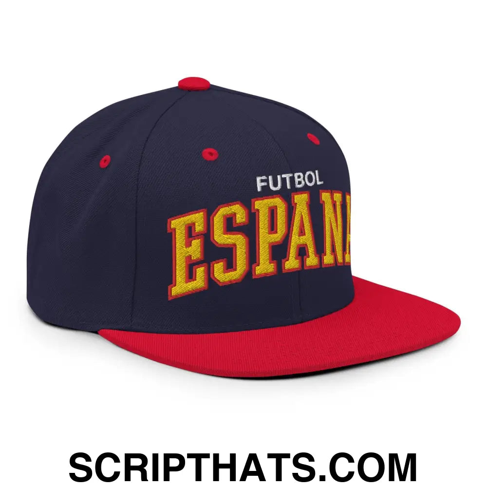 Espana Futbol Soccer Letterman Varsity Block Snapback Hat Navy Red