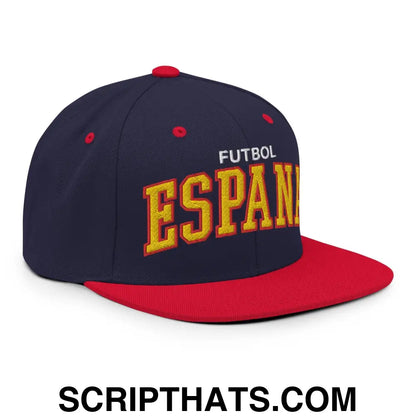 Espana Futbol Soccer Letterman Varsity Block Snapback Hat Navy Red