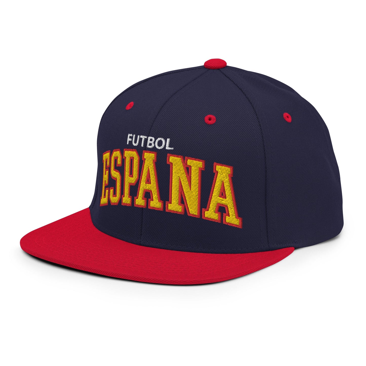 Espana Futbol Soccer Letterman Varsity Block Snapback Hat Navy Red