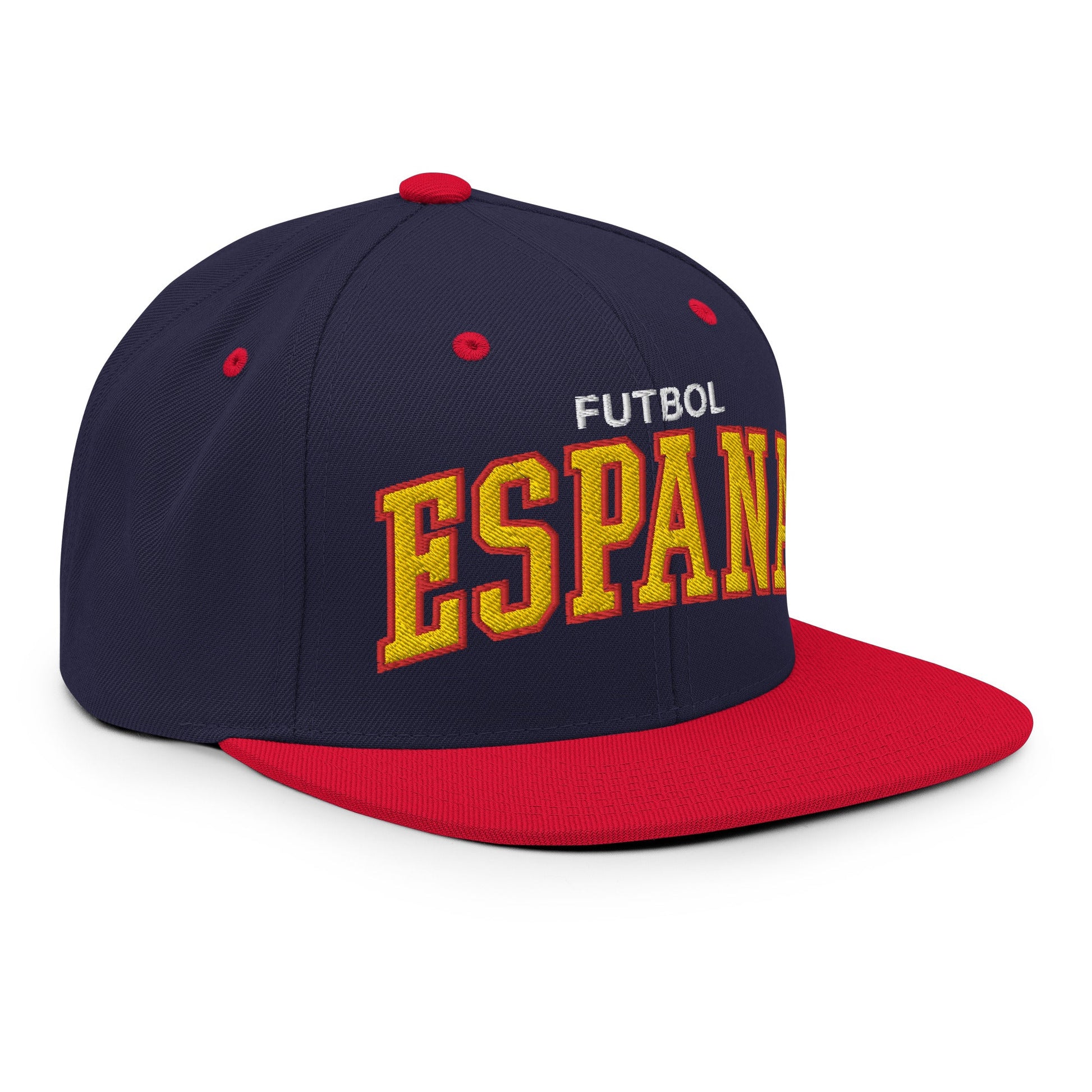 Espana Futbol Soccer Letterman Varsity Block Snapback Hat Navy Red