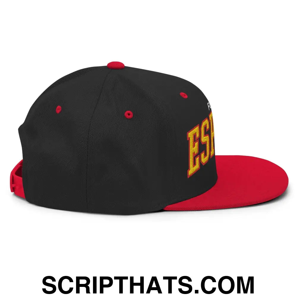 Espana Futbol Soccer Letterman Varsity Block Snapback Hat Black Red