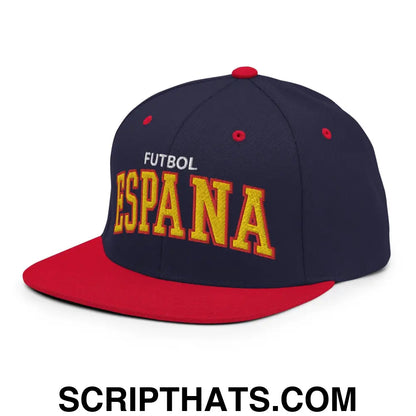 Espana Futbol Soccer Letterman Varsity Block Snapback Hat Navy Red