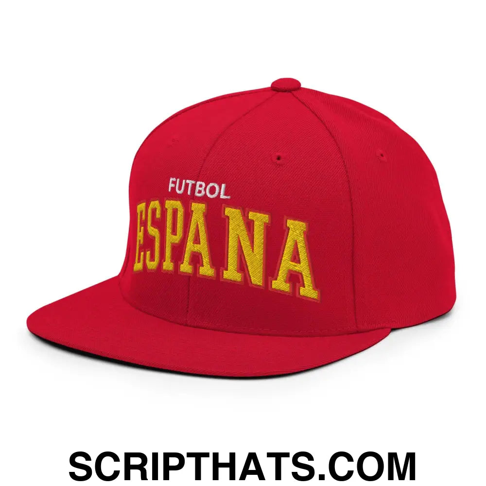 Espana Futbol Soccer Letterman Varsity Block Snapback Hat Red