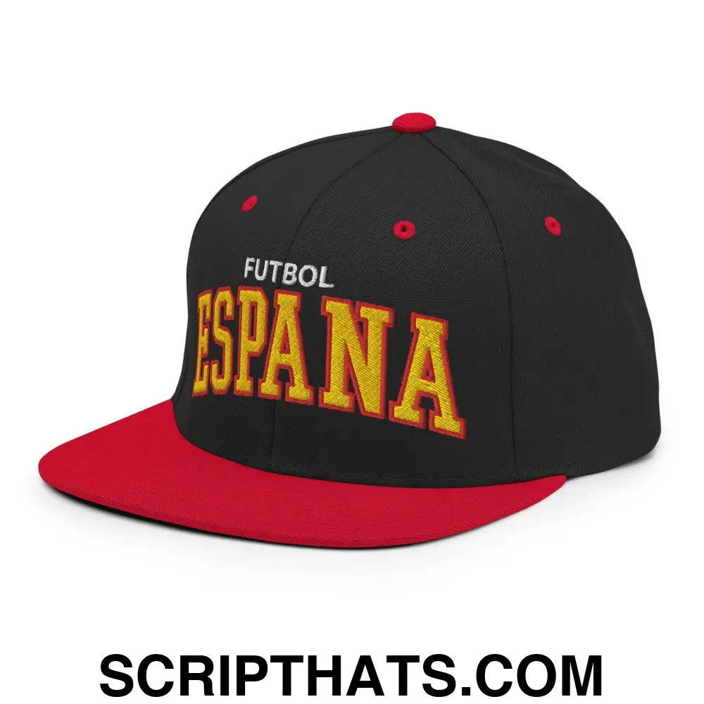 Espana Futbol Soccer Letterman Varsity Block Snapback Hat Black Red