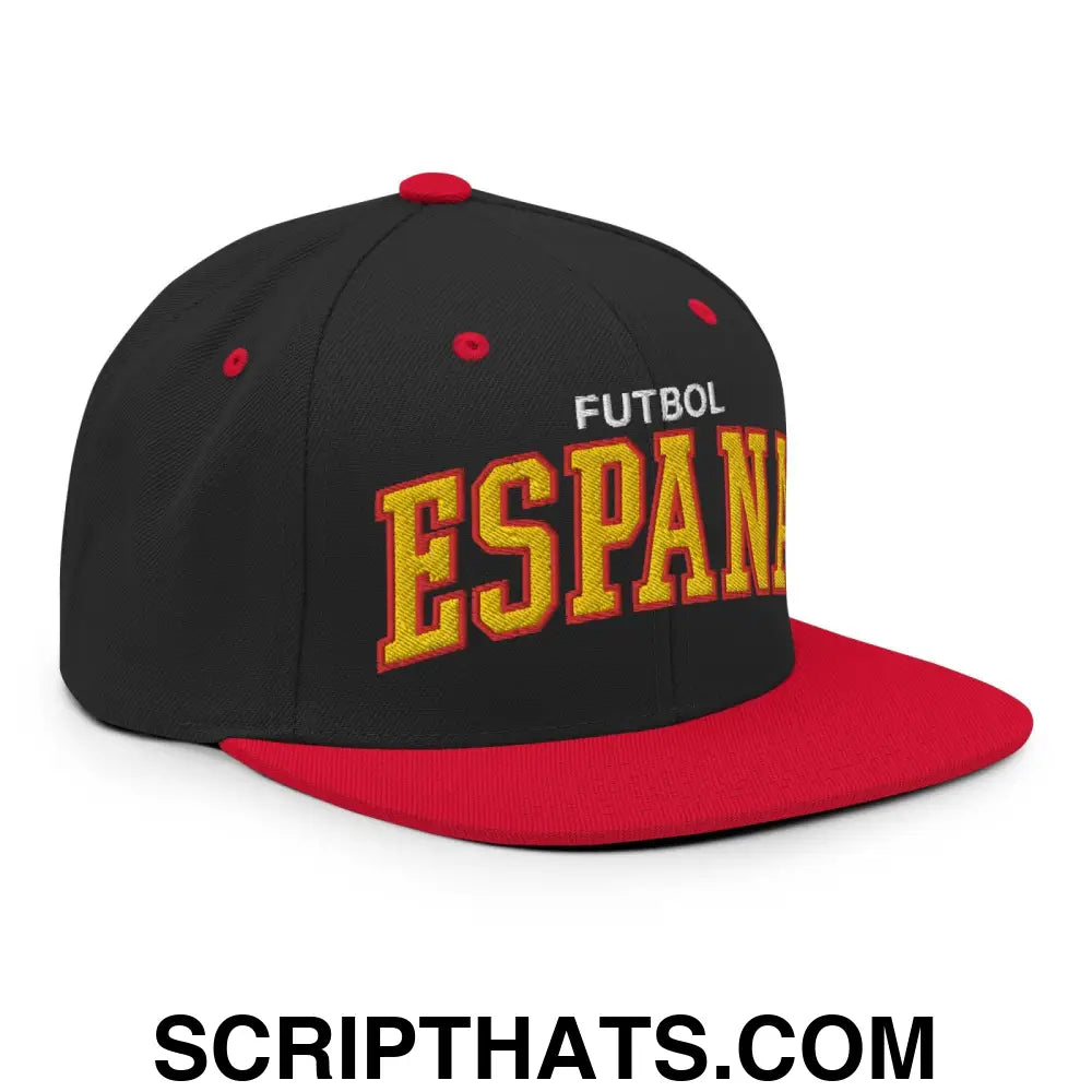 Espana Futbol Soccer Letterman Varsity Block Snapback Hat Black Red