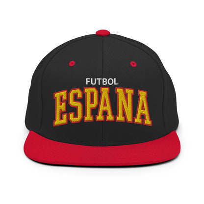 Espana Futbol Soccer Letterman Varsity Block Snapback Hat Black Red