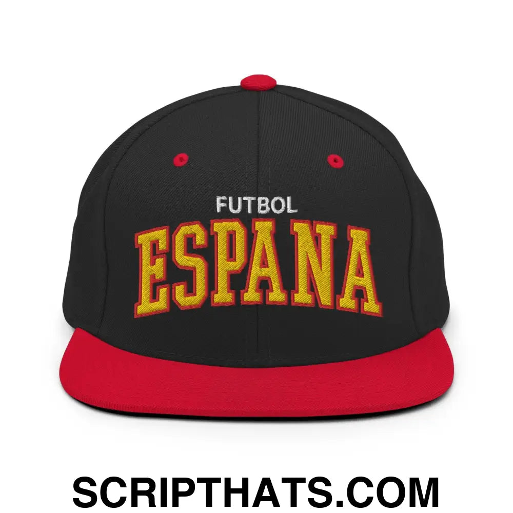 Espana Futbol Soccer Letterman Varsity Block Snapback Hat Black Red