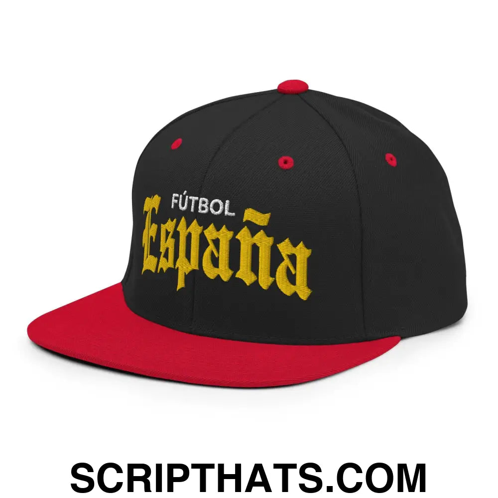 Espana Futbol Soccer Old English OG Snapback Hat Black Red