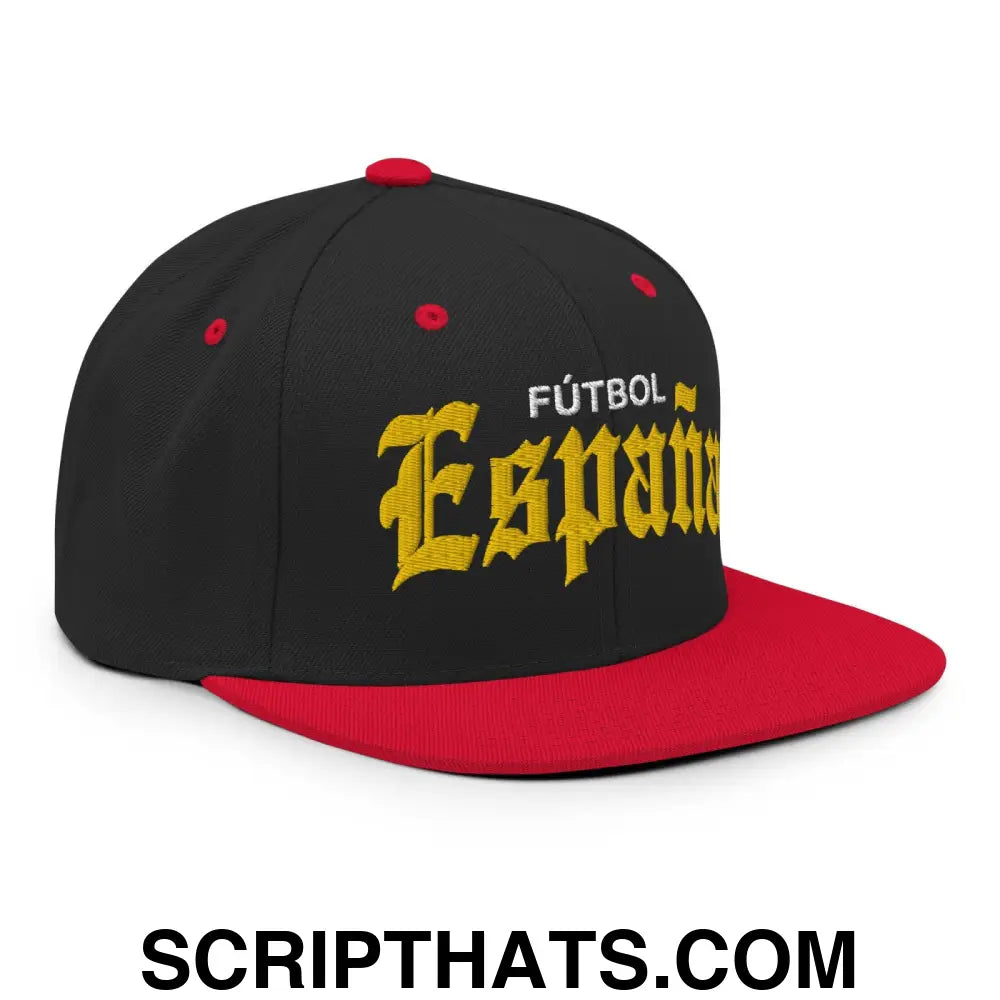 Espana Futbol Soccer Old English OG Snapback Hat Black Red