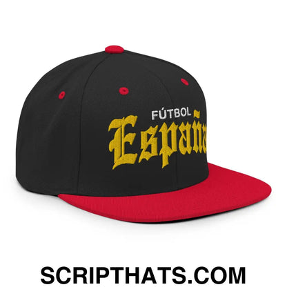 Espana Futbol Soccer Old English OG Snapback Hat Black Red