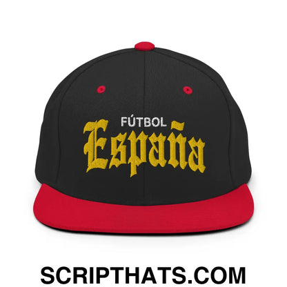 Espana Futbol Soccer Old English OG Snapback Hat Black Red