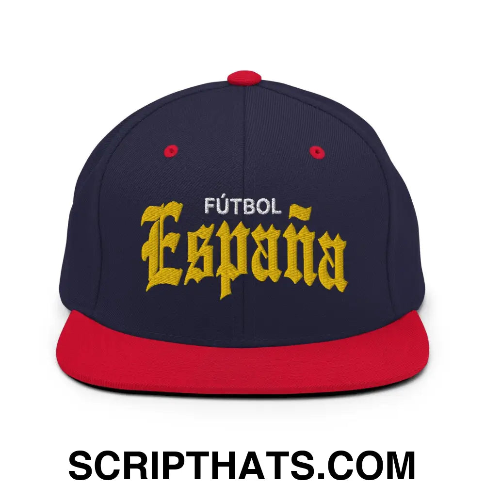 Espana Futbol Soccer Old English OG Snapback Hat Navy Red