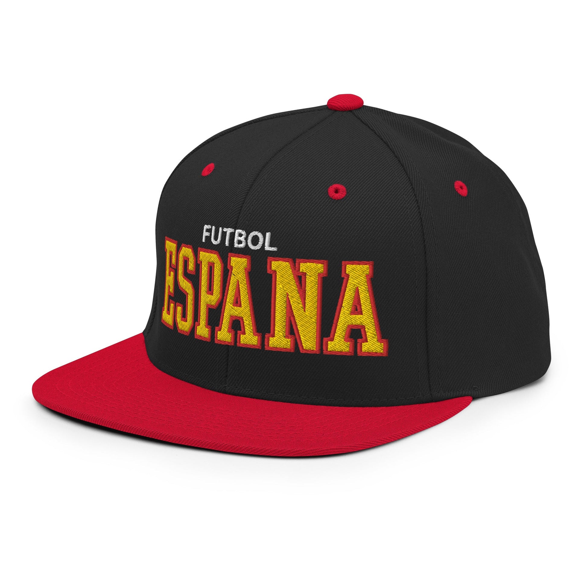 Espana Futbol Soccer Varsity Letterman Block Snapback Hat Black Red