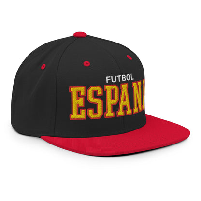 Espana Futbol Soccer Varsity Letterman Block Snapback Hat Black Red