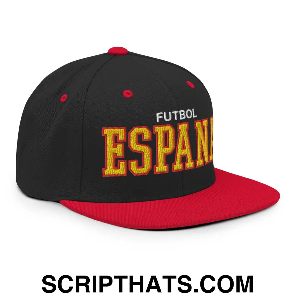 Espana Futbol Soccer Varsity Letterman Block Snapback Hat Black Red