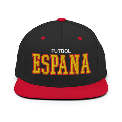 Espana Futbol Soccer Varsity Letterman Block Snapback Hat Black Red