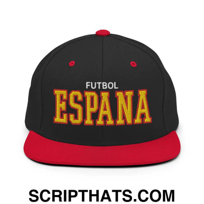 Espana Futbol Soccer Varsity Letterman Block Snapback Hat Black Red