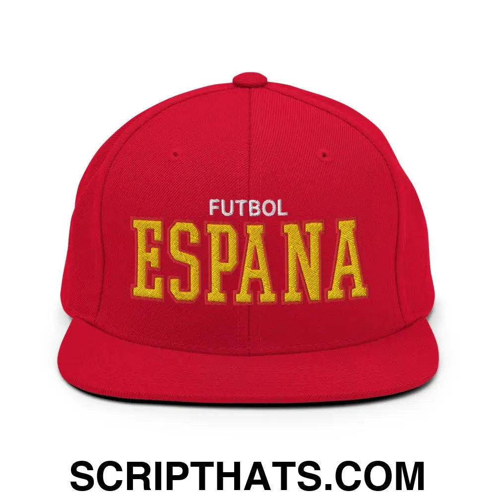 Espana Futbol Soccer Varsity Letterman Block Snapback Hat Red