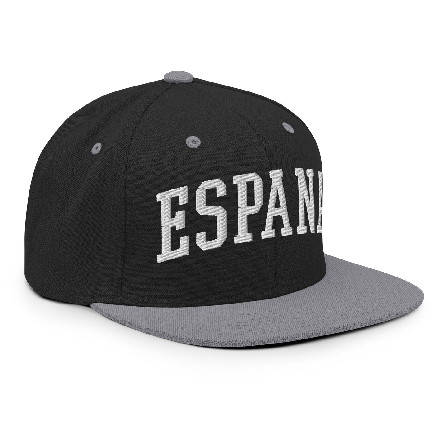 Espana Letterman Varsity Block Snapback Hat Black Silver