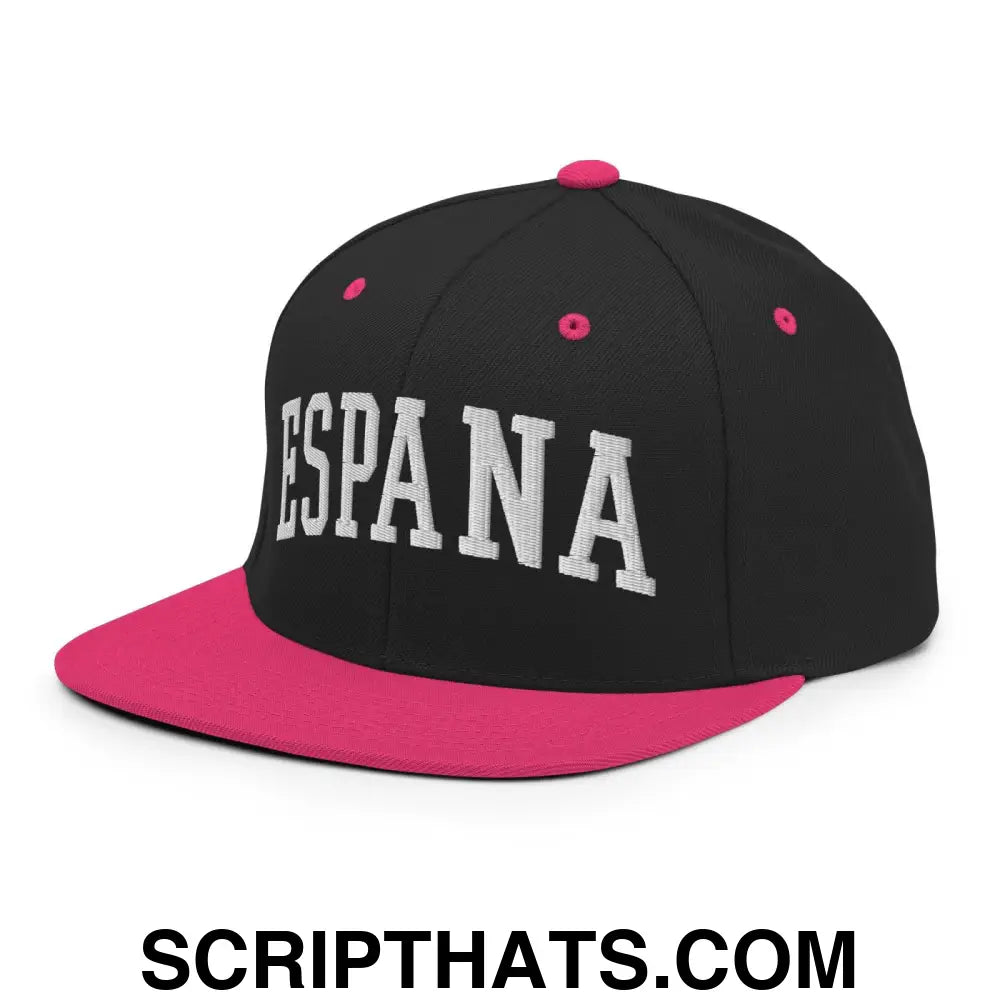 Espana Letterman Varsity Block Snapback Hat Black Neon Pink