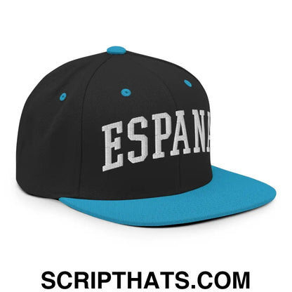 Espana Letterman Varsity Block Snapback Hat Black Teal