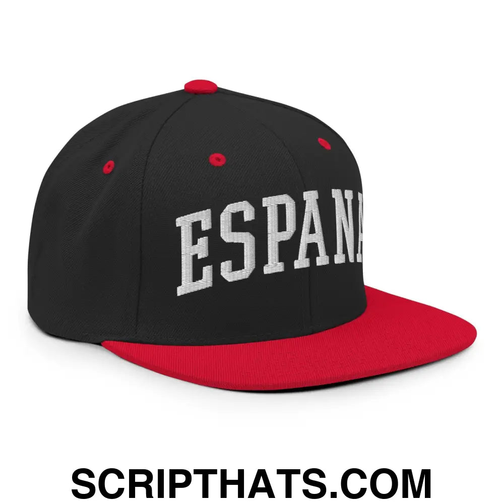 Espana Letterman Varsity Block Snapback Hat Black Red