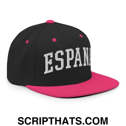 Espana Letterman Varsity Block Snapback Hat Black Neon Pink