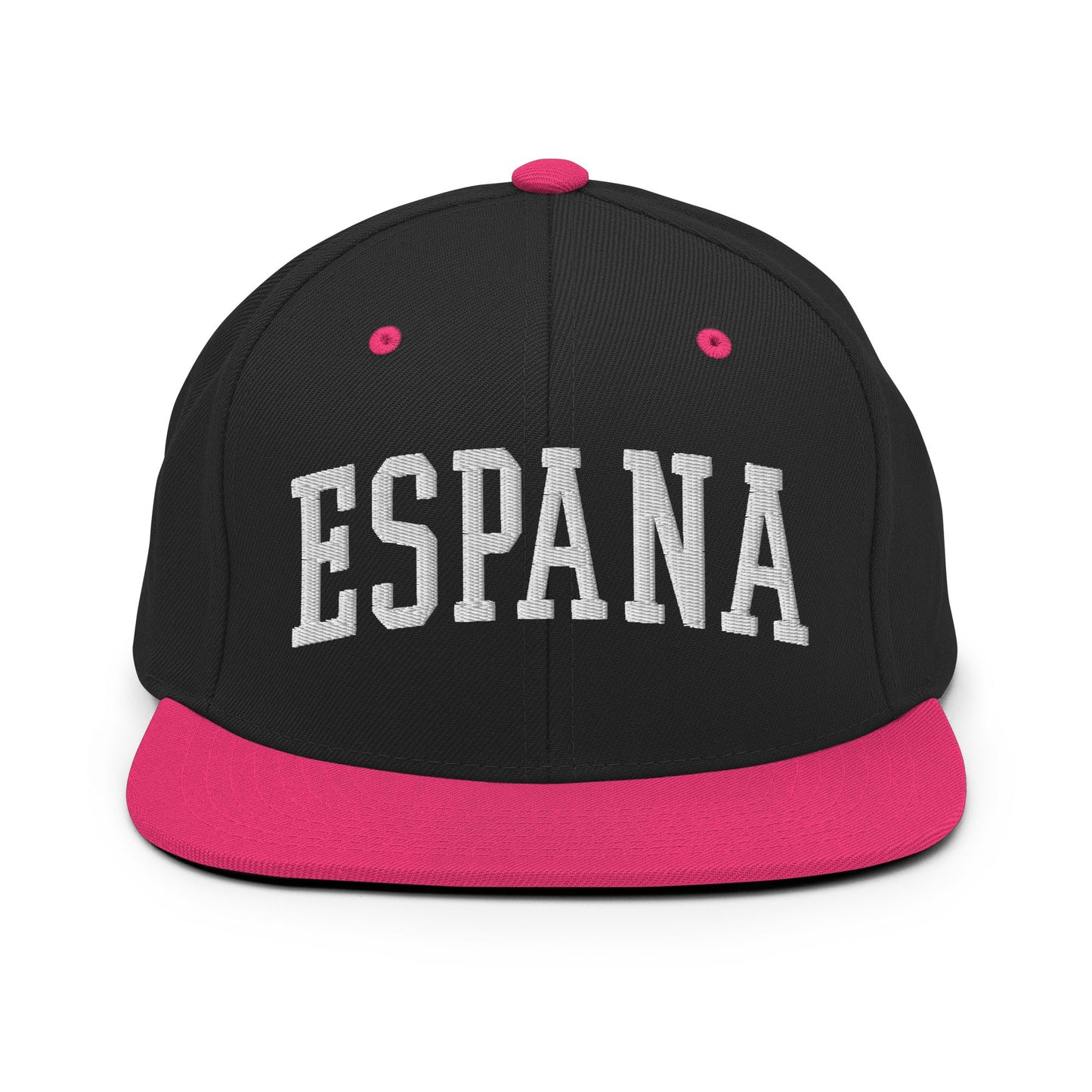 Espana Letterman Varsity Block Snapback Hat Black Neon Pink