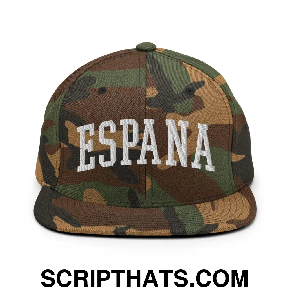 Espana Letterman Varsity Block Snapback Hat Green Camo